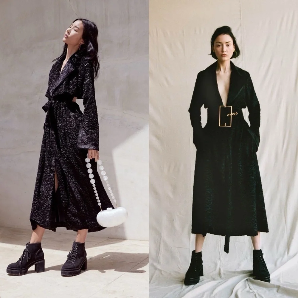 Cult Gaia Aya Matelassé Velvet Open-Back Coat Belted Long Black Size Small NWT - Picture 9 of 11